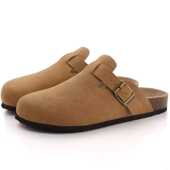 Tan Suede Slip-On Clogs - Picture 2 of 6